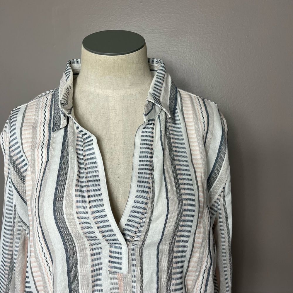 🖤3/$20🖤 Loft women’s medium long sleeve blouse neutral printed collared top - Picture 8 of 9